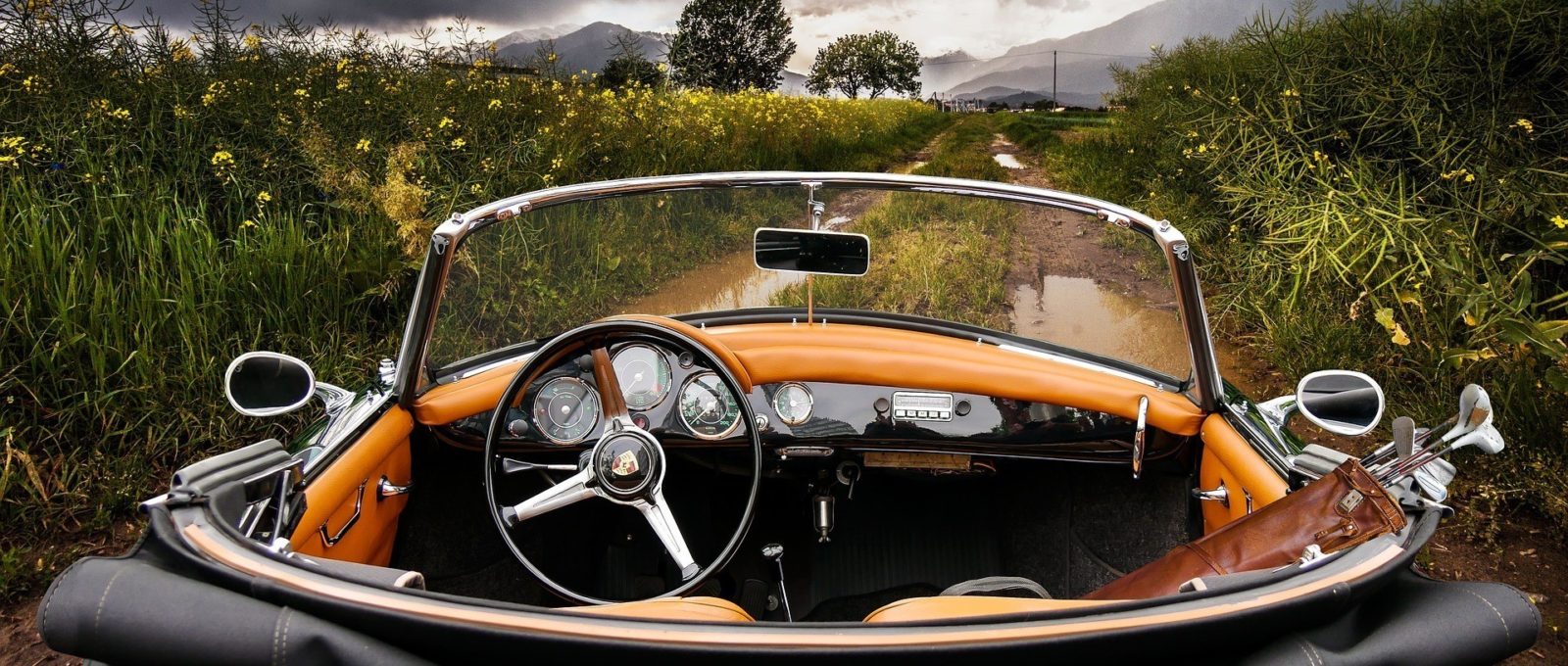 A black car with orange interior